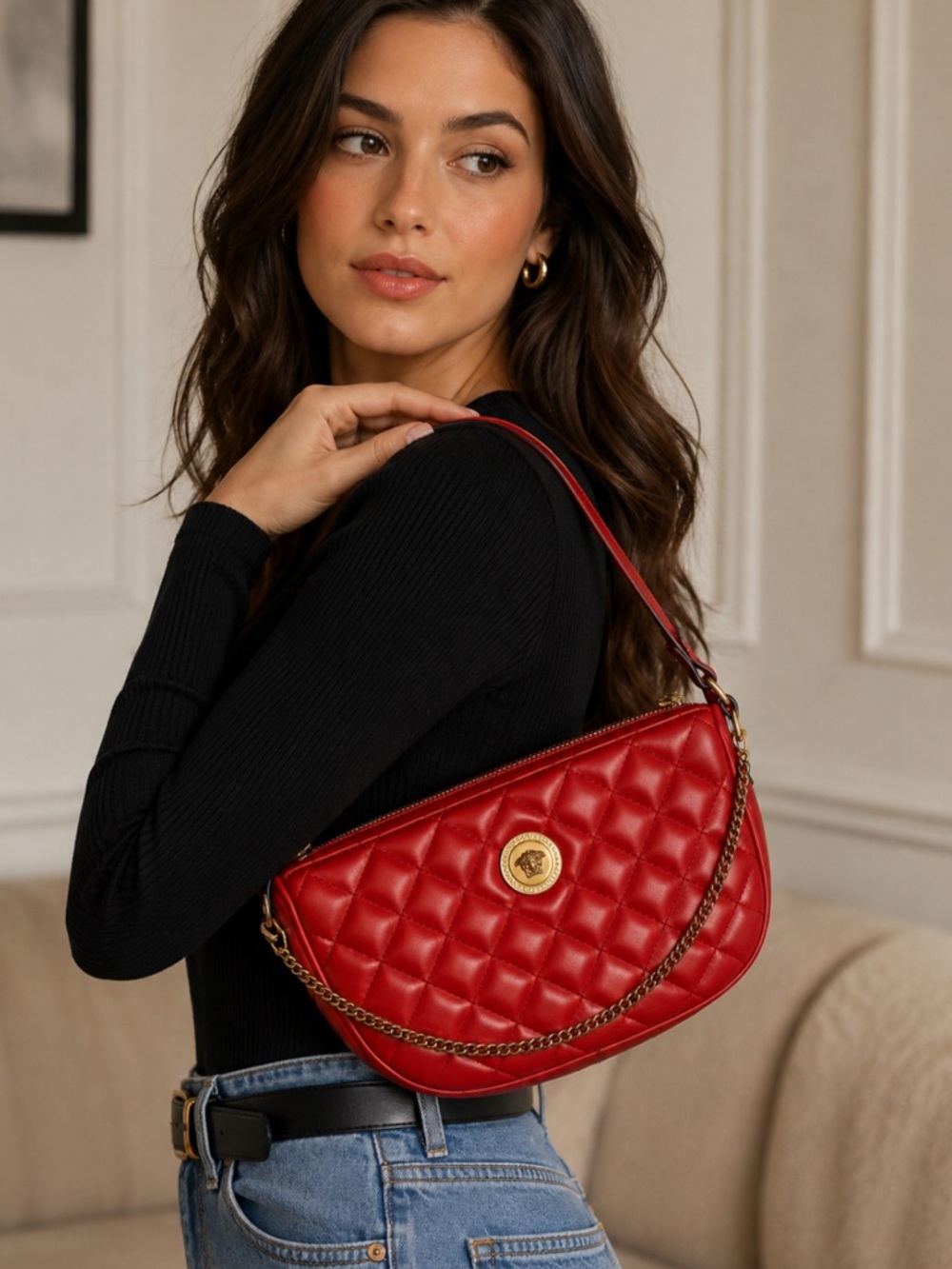 Versace, half moon red bag, Like new condition